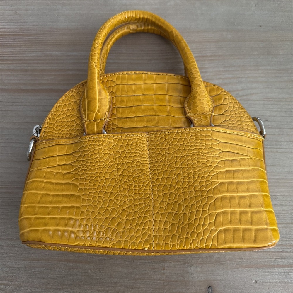 Zara Faux Crocodile Style Handle- Crossbody Mini- Bowling Bag In mustard yellow